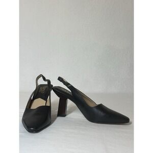 Franco Sarto Milano Sling Back Black Pump‎ 4" Heel Leather Upper